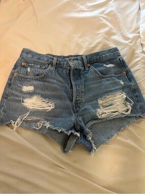 Levi's Light Blue Distressed High-Rise Jean Shorts